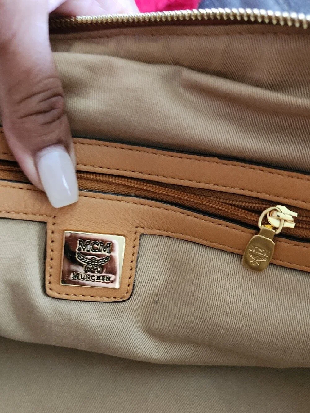 MCM Cognac Logo Visetos Satchel with Gold Hardware - Picture 14 of 15